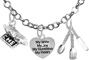 Cooking Jewelry, My Mom, My Joy, My Sunshine, My Heart, Chef Hat, Silverware, Adjustable Necklace, Hypoallergenic, Safe-Nickel, Lead, Cadmium Free