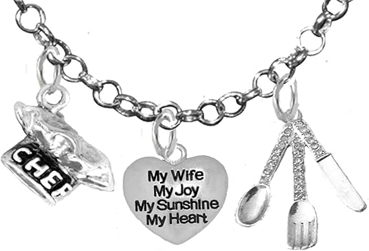 Cooking Jewelry, My Mom, My Joy, My Sunshine, My Heart, Chef Hat, Silverware, Adjustable Necklace, Hypoallergenic, Safe-Nickel, Lead, Cadmium Free