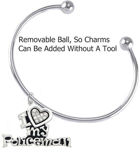 Policeman's, I Love My Policeman, Add-A-Charm Bracelet Without Tools, Hypoallergenic, Safe-Nickel, Lead, Free