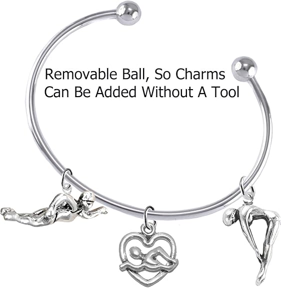 I Love Swimming 3 Charm Adjustable Bracelet, Hypoallergenic, Safe-Nickel Free, No Poisonous Lead Or Cadmium