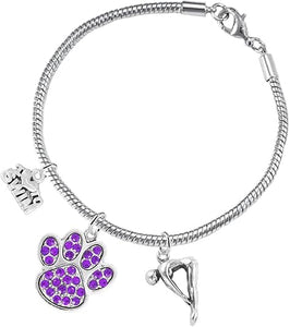 Swimming 3 Charm Purple Crystal Paw Bracelet Hypoallergenic, Safe-Nickel, Lead & Cadmium Free!