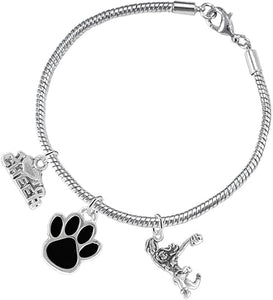 Black Paw Cheer 3 Charm Bracelet Safe-Hypoallergenic, Nickel, Lead and Cadmium Free