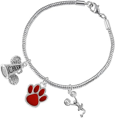 Red Paw Cheer 3 Charm Bracelet Safe-Hypoallergenic, Nickel, Lead and Cadmium Free