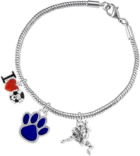 The, Soccer Jewelry Blue Paw Hypoallergenic Adjustable, Safe-Nickel, Lead Free