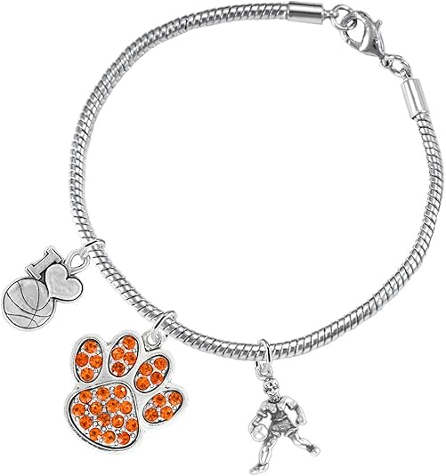 Orange Paw Crystal Basketball Jewelry, Adjustable, Safe-Hypoallergenic, Nickel, Lead Free