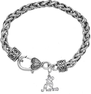 Marine, I Love My Marine, Wheat Chain Bracelet Hypoallergenic, Safe-Nickel, Lead, Cadmium Free