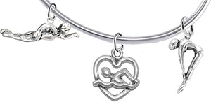 I Love Swimming 3 Charm Adjustable Bracelet, Hypoallergenic, Safe-Nickel Free, No Poisonous Lead Or Cadmium