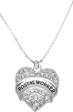 Postal Worker Crystal Heart Necklace, Safe-Hypoallergenic, Nickel, Lead & Cadmium Free!