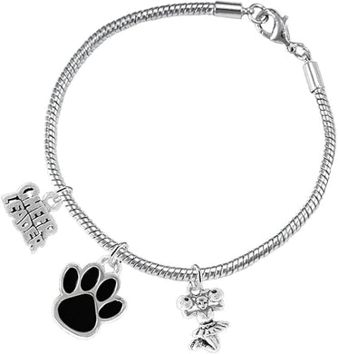 Black Paw Cheer 3 Charm Bracelet Safe-Hypoallergenic, Nickel, Lead and Cadmium Free