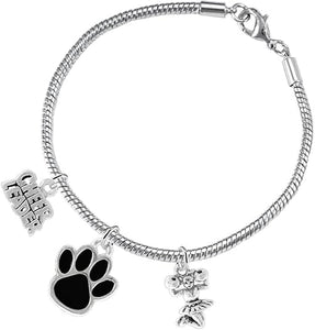 Black Paw Cheer 3 Charm Bracelet Safe-Hypoallergenic, Nickel, Lead and Cadmium Free