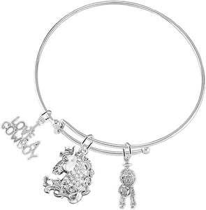 I Love A Cowboy, Stallion 3 Charm Adjustable Bracelet, Hypoallergenic. Nickle, Lead Free