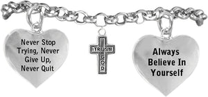 CardinaliJewelry Trust God Cross Bracelet Never Give Up. Never Stop Trying, Adjustable Hypoallergenic, Nicke Free