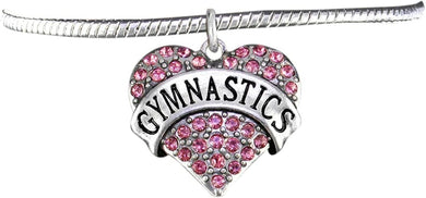 Gymnastic Genuine Pink Crystal Heart Charm Bracelet Hypoallergenic, Safe-Nickel, Lead & Cadmium Free!