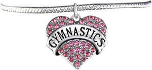 Gymnastic Genuine Pink Crystal Heart Charm Bracelet Hypoallergenic, Safe-Nickel, Lead & Cadmium Free!