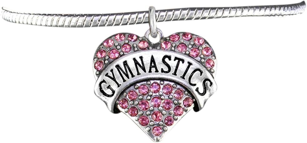 Gymnastic Genuine Pink Crystal Heart Charm Bracelet Hypoallergenic, Safe-Nickel, Lead & Cadmium Free!