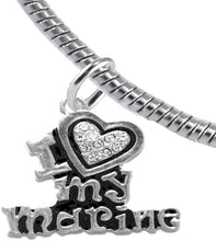 Marine I Love My Marine, Crystal Heart, Bracelet, Hypoallergenic, Safe-Nickel, Lead, Free