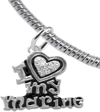 Marine I Love My Marine, Crystal Heart, Bracelet, Hypoallergenic, Safe-Nickel, Lead, Free