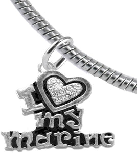 Marine I Love My Marine, Crystal Heart, Bracelet, Hypoallergenic, Safe-Nickel, Lead, Free
