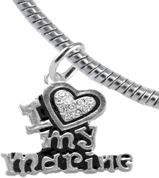Marine I Love My Marine, Crystal Heart, Bracelet, Hypoallergenic, Safe-Nickel, Lead, Free