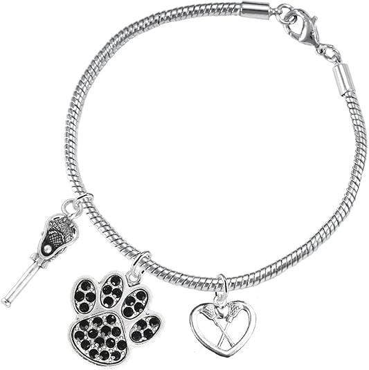 Lacrosse Jewelry, Black Crystal Paw Jewelry, Hypoallergenic Safe-Nickel, Lead and Cadmium Free!