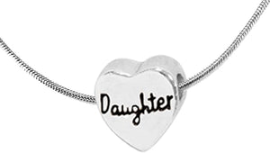 Daughter Heart, European Designed Charm With Adjustable Snake Chain Necklace, Sterling Silver Finish With Overcoat Protection™, Nickel, Lead, Cadmium Free