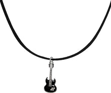 Black Guitar On Black Suede Adjustable Necklace, Hypoallergenic Safe-Nickel, Lead And Cadmium Free