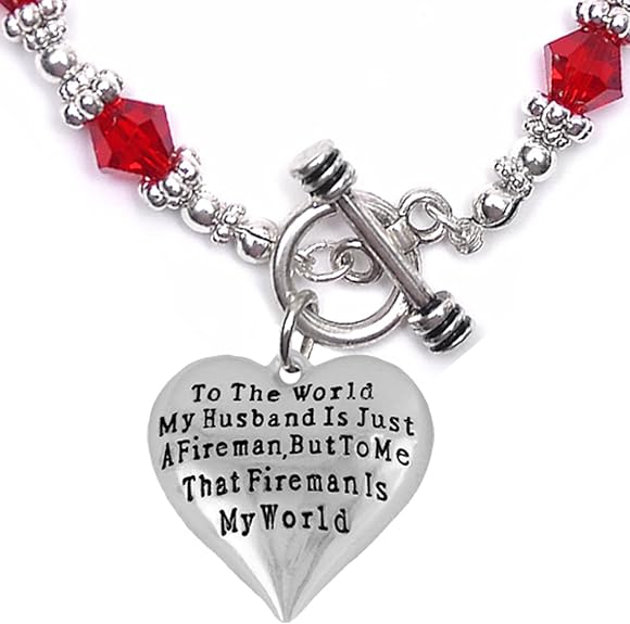 My Firefighter is My World, Wife Bracelet, Hypoallergenic, Safe-Nickel, Lead, Cadmium Free