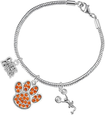 Orange Paw Crystal Cheer 3 Charm Bracelet Safe-Hypoallergenic, Nickel, Lead and Cadmium Free