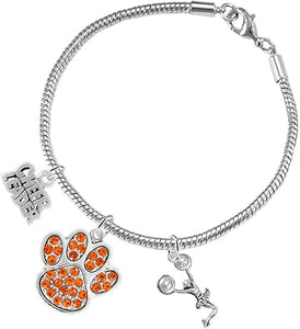 Orange Paw Crystal Cheer 3 Charm Bracelet Safe-Hypoallergenic, Nickel, Lead and Cadmium Free