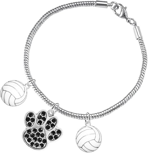 Black Crystal Paw Volleyball, Adjustable, Safe-Hypoallergenic, Nickel, Lead Free