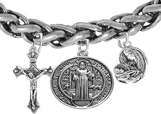Saint Benedict Charm-Prayer-Crucifix-Mary with Christ Child, Protect Me from Harm, from Evil, from The Devil. Nickle, Lead Free