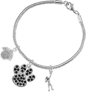 Black Crystal Paw Volleyball, Adjustable, Safe-Hypoallergenic, Nickel, Lead Free