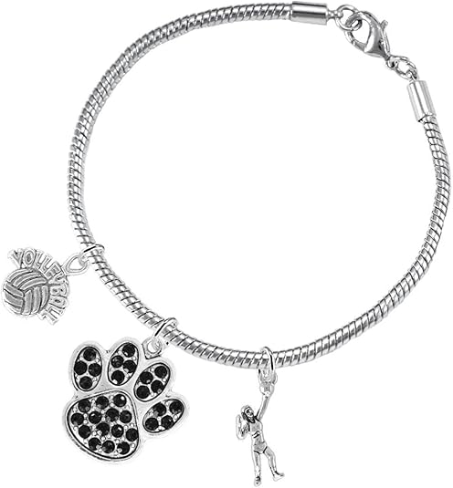 Black Crystal Paw Volleyball, Adjustable, Safe-Hypoallergenic, Nickel, Lead Free