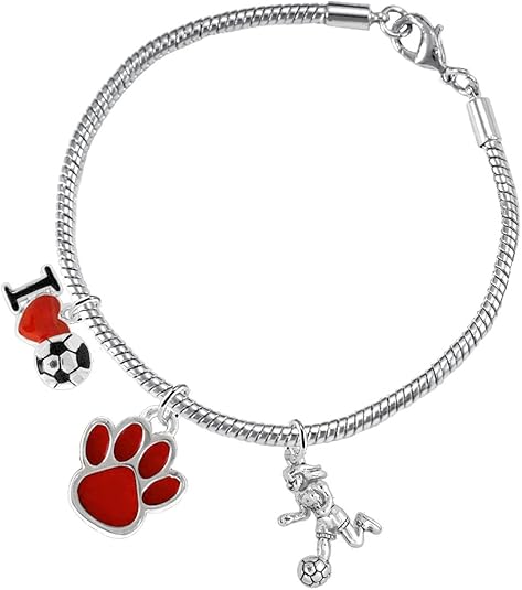 The, Soccer Jewelry Red Paw Hypoallergenic Adjustable, Safe-Nickel, Lead Free