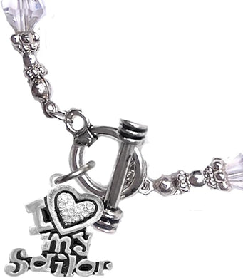 Navy, I Love My Sailor, Crystal Heart, Bracelet, Hypoallergenic, Safe-Nickel, Lead, Free