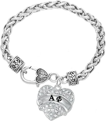 Alpha Phi Crystal Heart Bracelet -Hypoallergenic Licensed Sorority Jewelry Manufacturer
