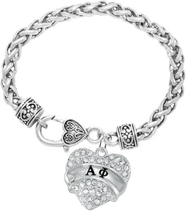 Alpha Phi Crystal Heart Bracelet -Hypoallergenic Licensed Sorority Jewelry Manufacturer