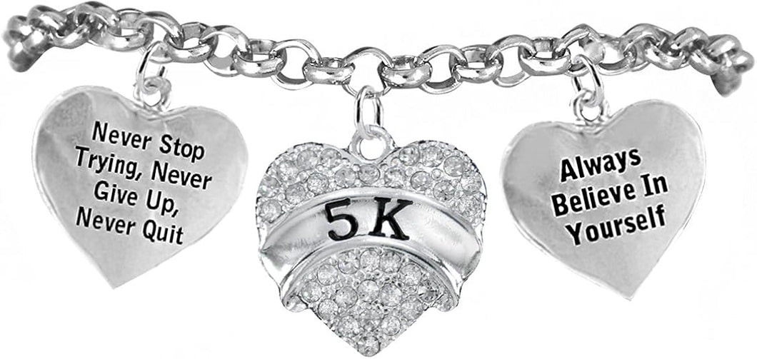 5K Runner Hypoallergenic Never Stop Trying Never Give Up Bracelet, Adjustable, Safe-Nickel, Lead, Free!
