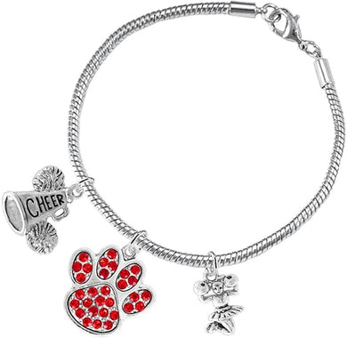 Red Paw Crystal Cheer 3 Charm Bracelet Safe-Hypoallergenic, Nickel, Lead and Cadmium Free