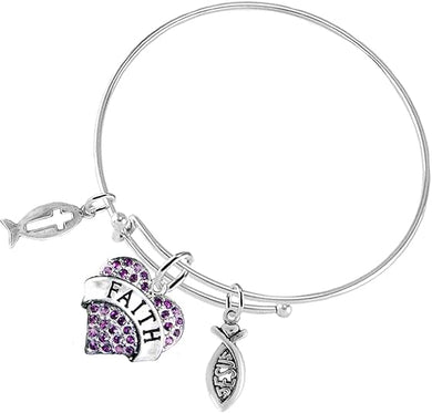 Faith and Two Jesus Fish, Christian, 3 Charm Adjustable Bracelet Hypoallergenic, Safe-Nickel, Lead, Free