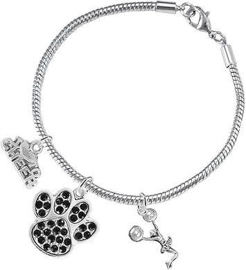 Black Paw Crystal Cheer 3 Charm Bracelet Safe-Hypoallergenic, Nickel, Lead and Cadmium Free
