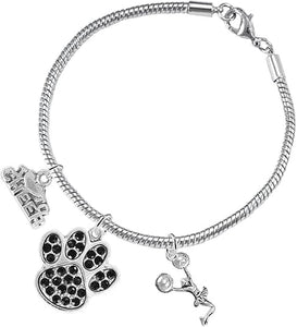 Black Paw Crystal Cheer 3 Charm Bracelet Safe-Hypoallergenic, Nickel, Lead and Cadmium Free