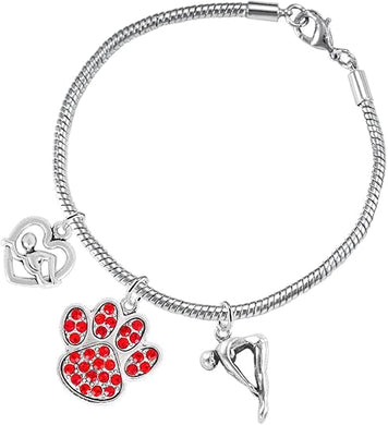Swimming 3 Charm Red Crystal Paw Bracelet Hypoallergenic, Safe-Nickel, Lead & Cadmium Free!