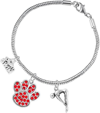 Swimming 3 Charm Red Crystal Paw Bracelet Hypoallergenic, Safe-Nickel, Lead & Cadmium Free!
