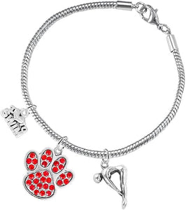 Swimming 3 Charm Red Crystal Paw Bracelet Hypoallergenic, Safe-Nickel, Lead & Cadmium Free!