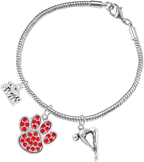 Swimming 3 Charm Red Crystal Paw Bracelet Hypoallergenic, Safe-Nickel, Lead & Cadmium Free!
