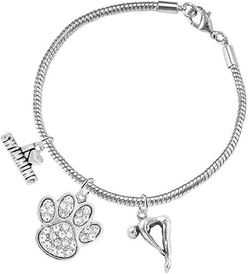 Swimming 3 Charm Clear Crystal Paw Bracelet Hypoallergenic, Safe-Nickel, Lead & Cadmium Free!