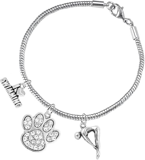 Swimming 3 Charm Clear Crystal Paw Bracelet Hypoallergenic, Safe-Nickel, Lead & Cadmium Free!