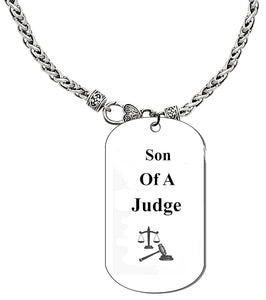 Son Of A Judge, Dog Tag On A Antique Wheat Chain Necklace.18 Inches. What A Great Gift For Yourself, Or Somebody Special. Beautiful Premium Quality, Silvertone Finish.
