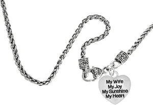 Message Jewelry, Message Jewelry, My Wife, My Joy, My Sunshine, My Heart, Adjustable Necklace, Hypoallergenic, Safe-Nickel, Lead, Free